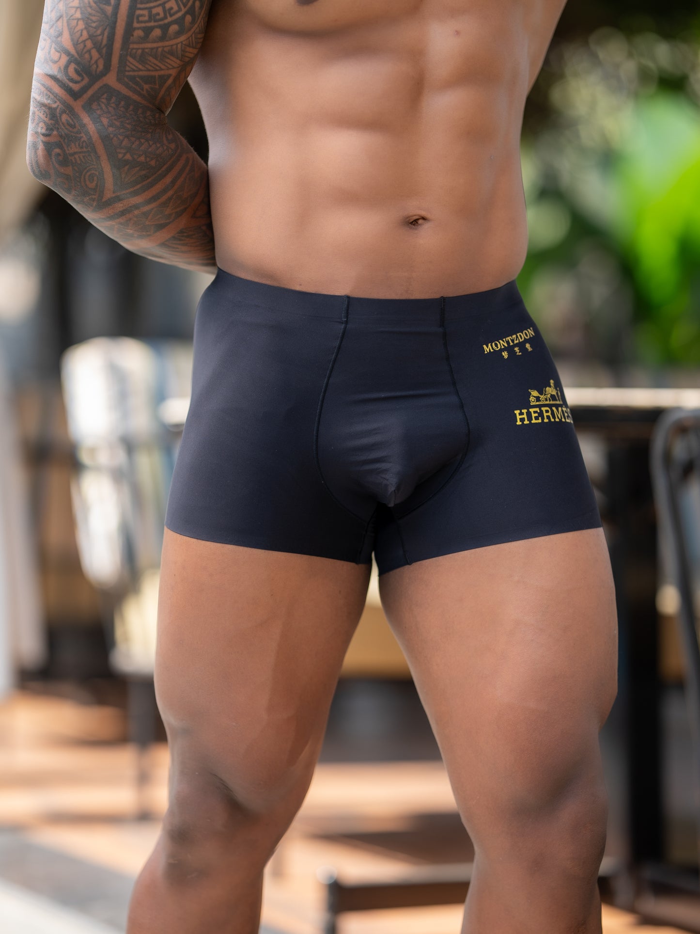 GT Dry Fit Boxers/ Trunks - Sports Free Size 26"-32" Solid Black           (Mens underwear/ briefs)