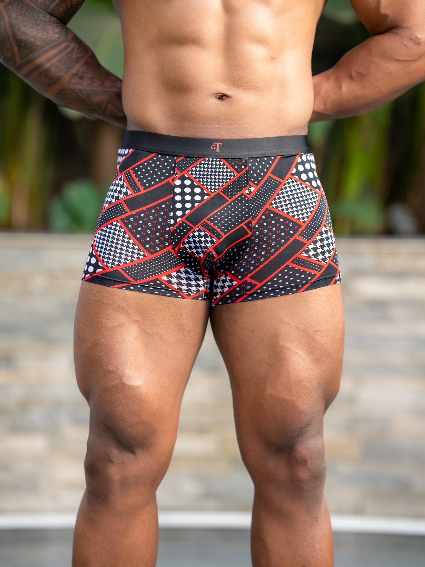 GT Dry Fit Boxers/ Trunks - Sports Free Size 26"-32" Pop Red Black         (Mens underwear/ briefs)