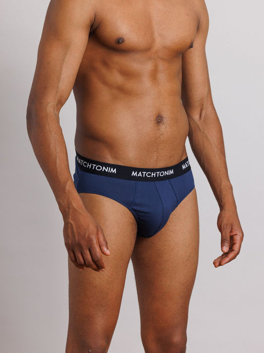 Men's Super Bio wash Cotton Solid Poco Brief / Antimicrobial Brief with Ultrasoft Concealed Waistband / Innerwear Navy White Test Product