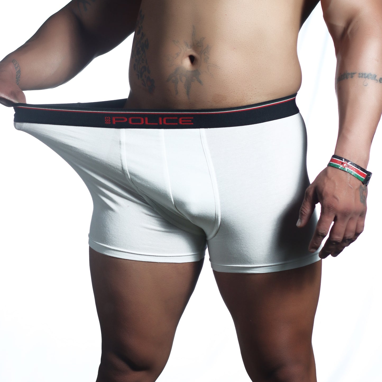 POLICE MENS BOXER/ TRUNKS WHITE